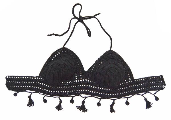 Creus bikini de crochet hecho a mano España artesanal calidad precio rebajas mar piscina fácil lavado swimwear traje baño summer handmade cotton algodón swimsuit quality made in Spain black negro top